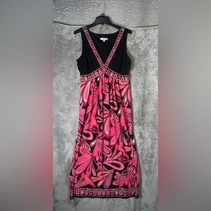 Black & Pink Swirl Empire Waist Maxi Dress